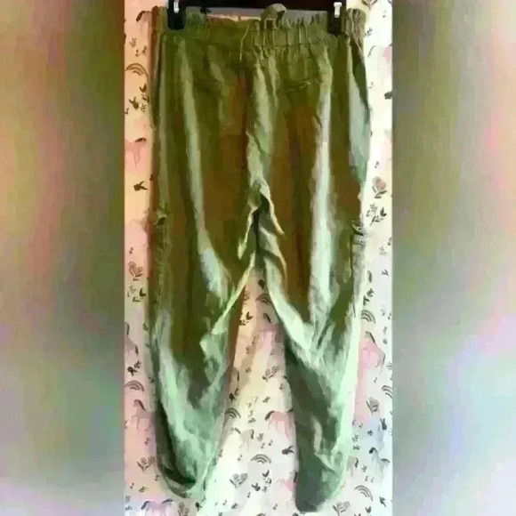 Cali 1850 Army Green Linen Blend Casual Comfy Neutral Boho Cargo Pants Size M - Picture 2 of 4